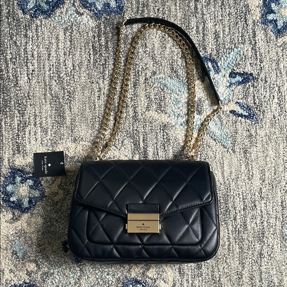 Kate Spade Black and Gold Quilted Shoulder Bag
